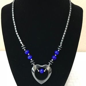 Dark Grey Stone & Blue Bead Choker